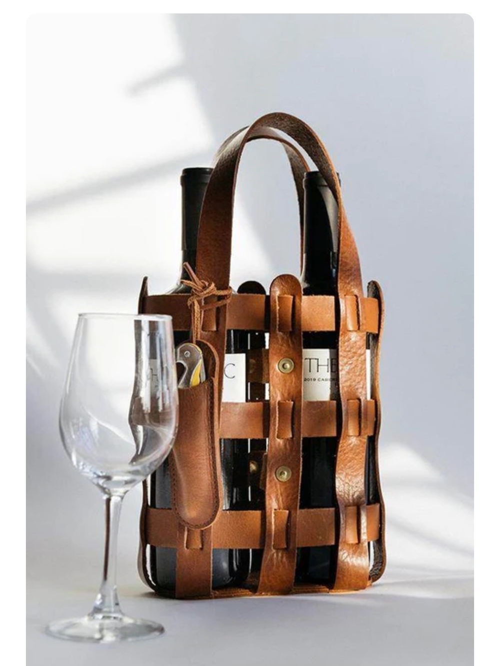 W.P. Standard Leather Wine Carrier Tote - Brown - Picture 2 of 7